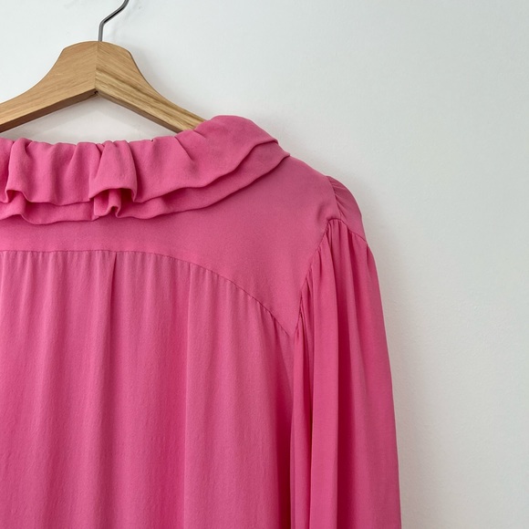 Etro Pink 100% Silk Ruffled Neckline Oversized Button Up Tie Blouse UK L - Picture 8 of 15